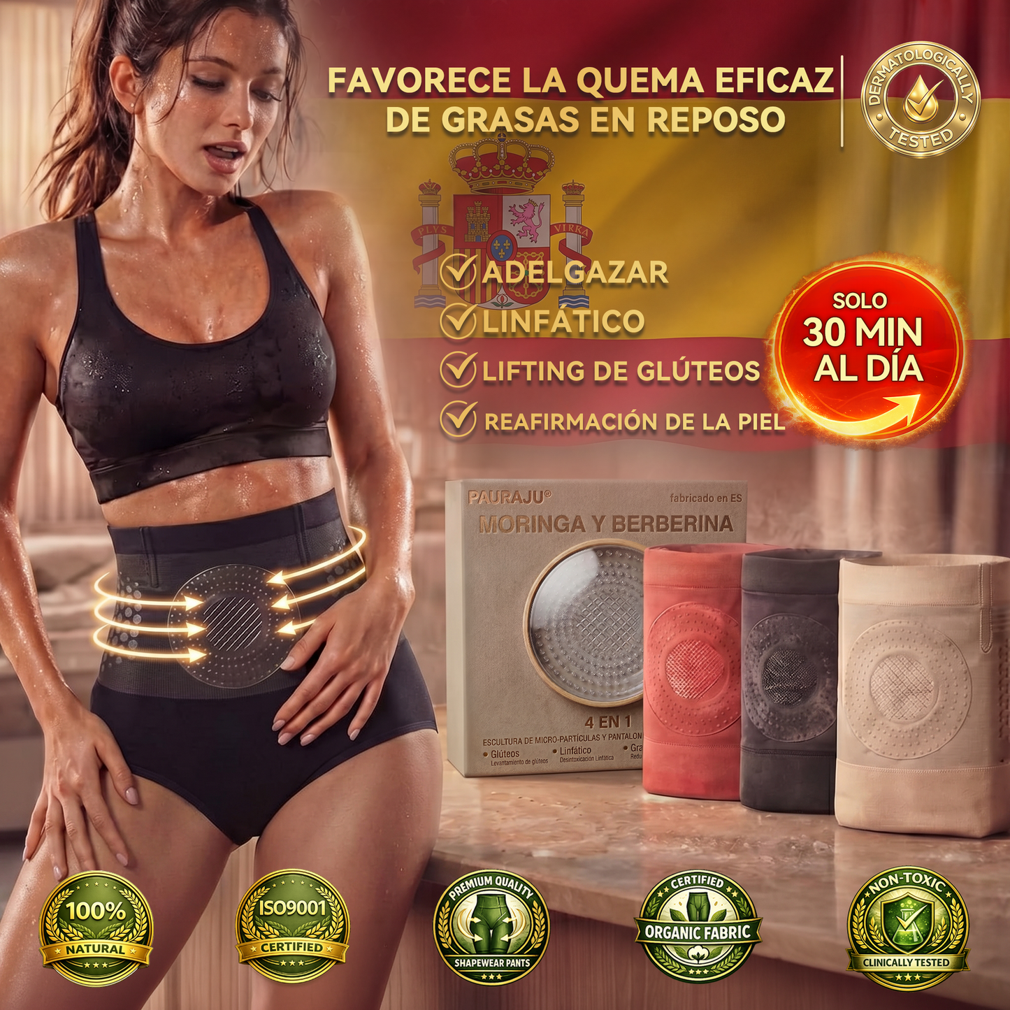 Tienda oficia|👩‍⚕️𝑷𝑨𝑼𝑹𝑨𝑱𝑼® MORINGA Y BERBERINA 4 EN 1 PANTALON CORTO  MOLDEADOR DE MICROPARTICULAS Y QUEMA-GRASA💋
