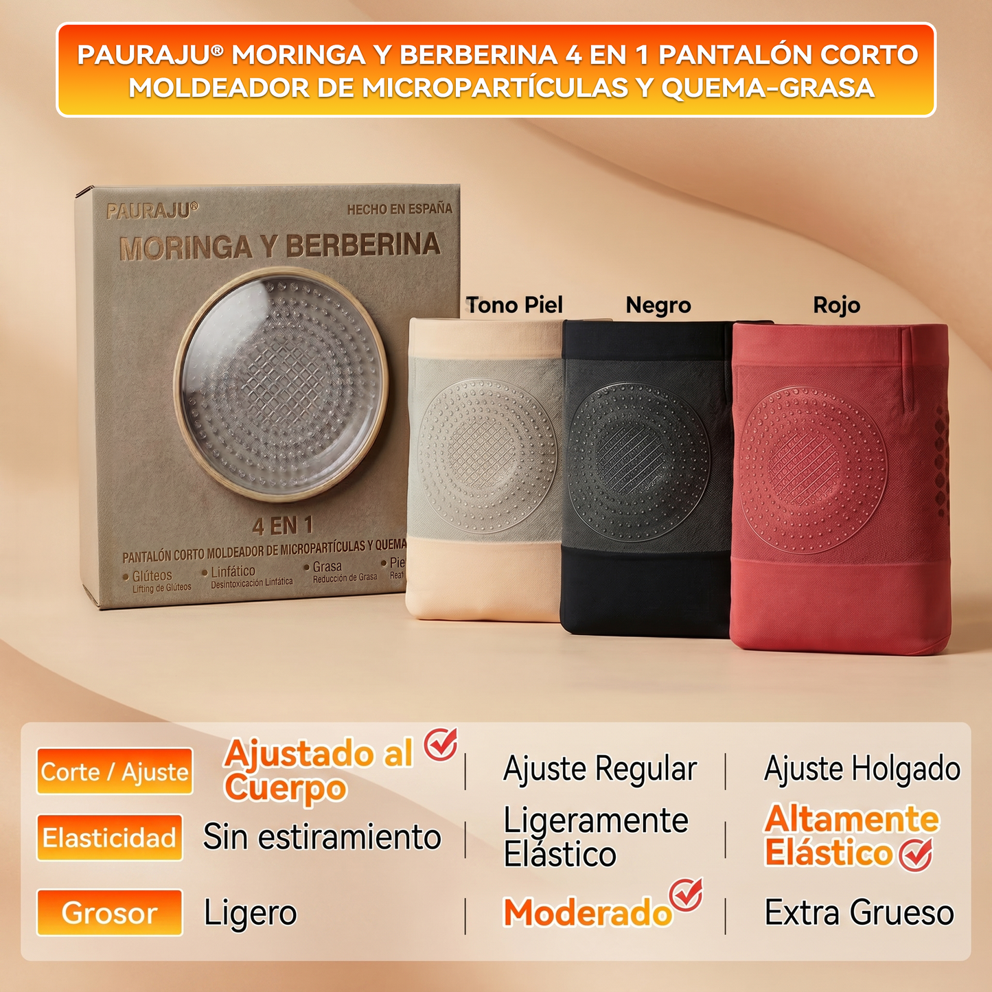Tienda oficia|👩‍⚕️𝑷𝑨𝑼𝑹𝑨𝑱𝑼® MORINGA Y BERBERINA 4 EN 1 PANTALON CORTO  MOLDEADOR DE MICROPARTICULAS Y QUEMA-GRASA💋