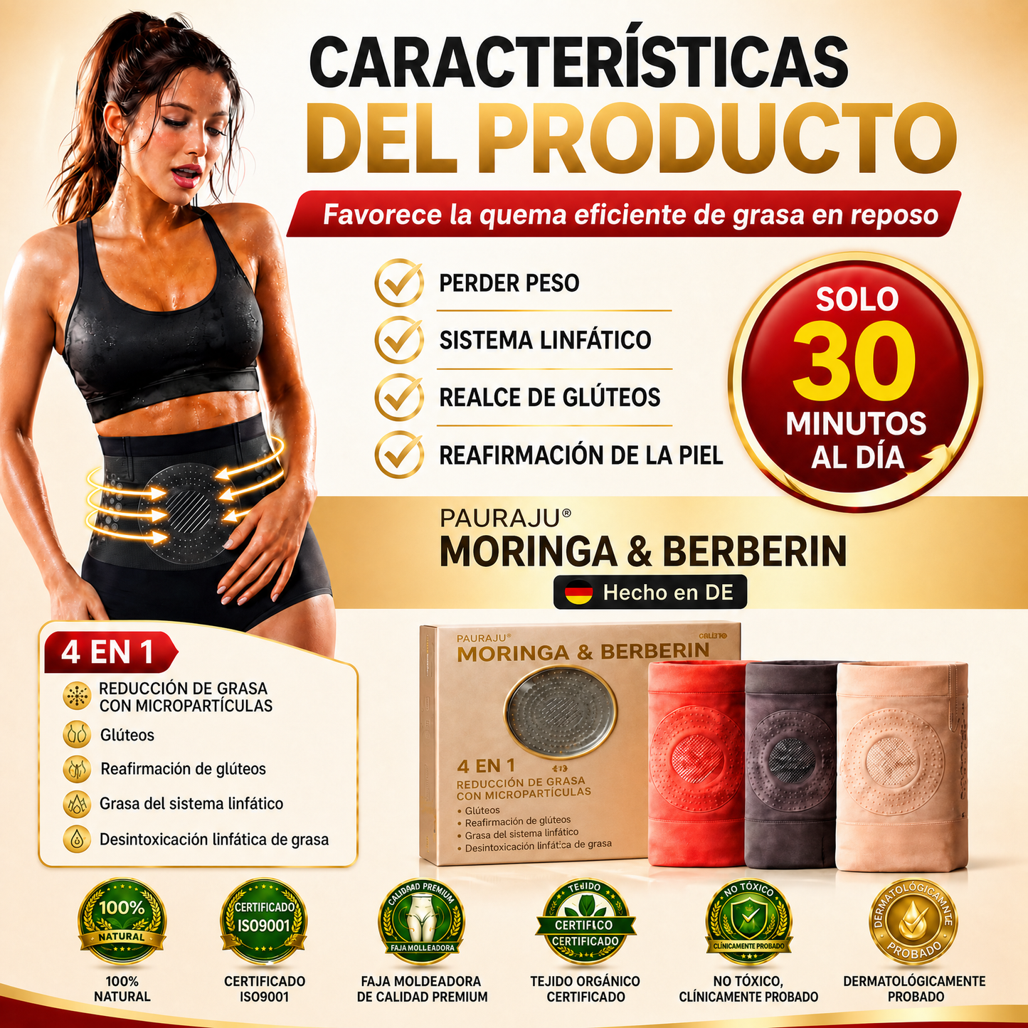 Tienda oficia|👩‍⚕️𝑷𝑨𝑼𝑹𝑨𝑱𝑼® MORINGA Y BERBERINA 4 EN 1 PANTALON CORTO  MOLDEADOR DE MICROPARTICULAS Y QUEMA-GRASA💋